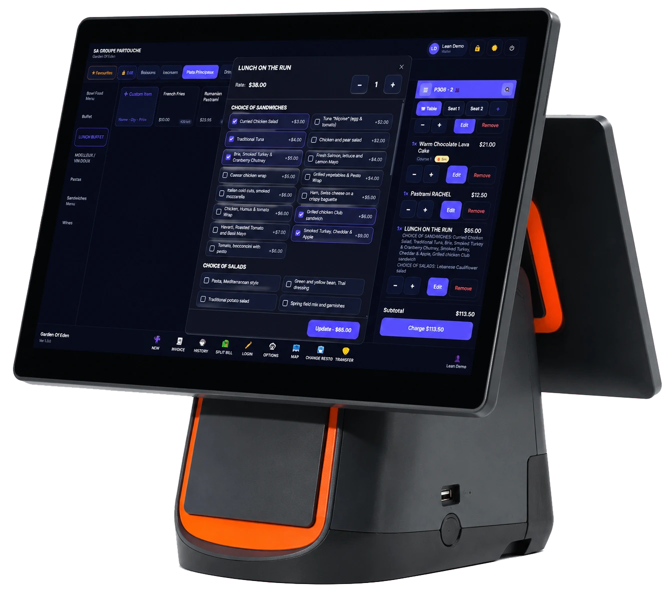 Bestell- und Modifikator-Bildschirm des Kassensystems auf einem All-in-One-Terminal