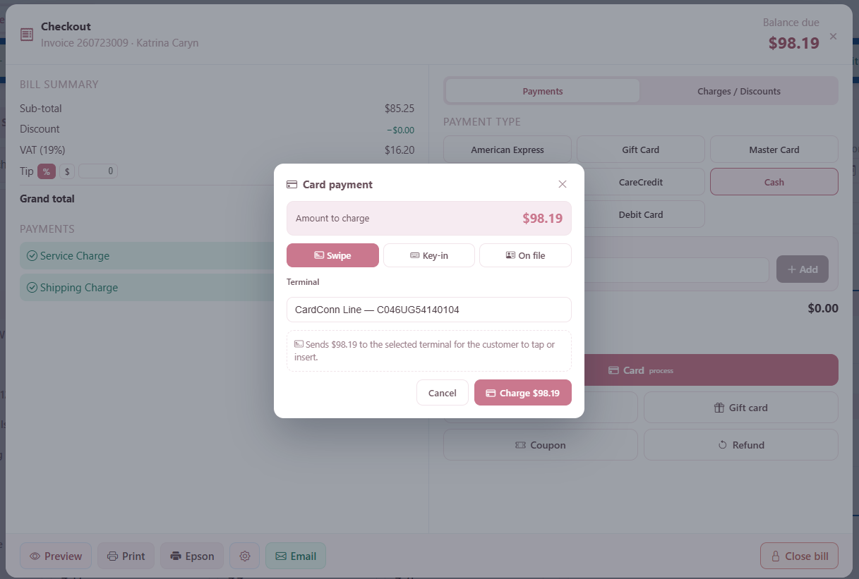 Salon POS checkout