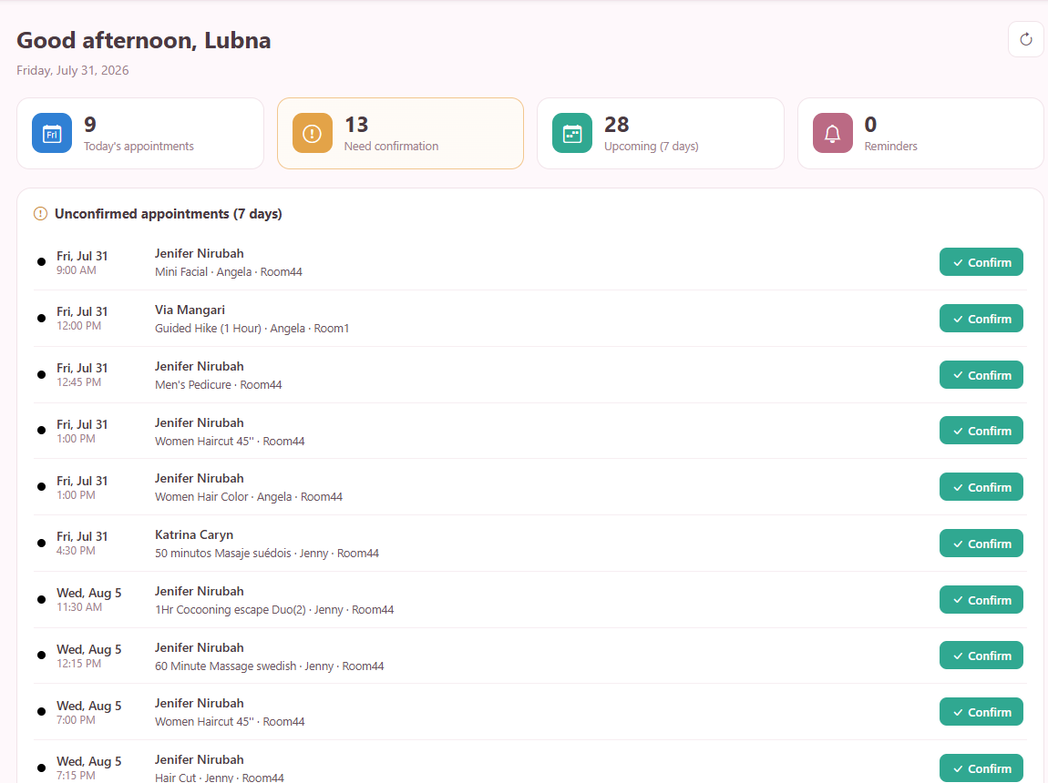 Pxier salon software dashboard